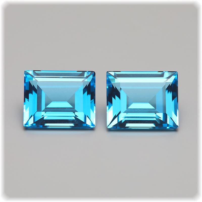 Topas Paar Swiss Blue facettiert Rechteck 11,0 mm x 9,0 / 10