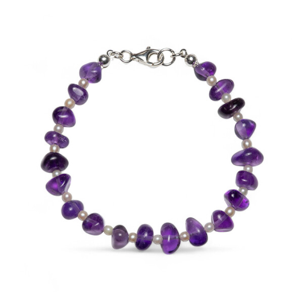 Amethyst Süßwasserperlen Damen Armband - Barockperlen Länge 19,0 cm