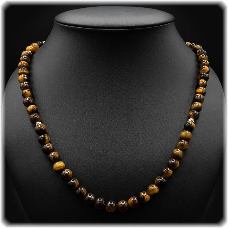 Tigerauge Herren Kette - Kugeln 8 mm Länge 57 cm