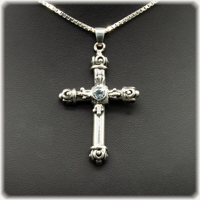 Herren Anhänger Kreuz mit Aquamarin box