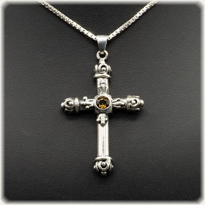 Herren Anhänger Kreuz mit Citrin Sterlingsilber geschw&