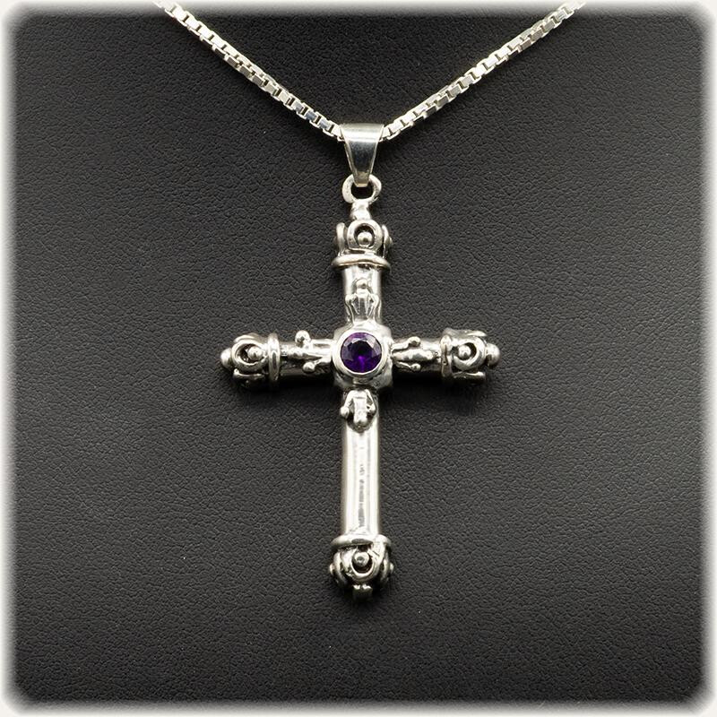 Herren Anhänger Kreuz mit Amethyst  box