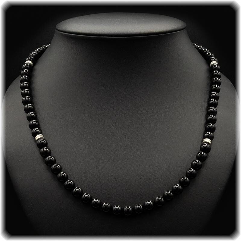 Turmalin Herren Kette – Kugeln 8,0 mm, 55,0 cm, Silber