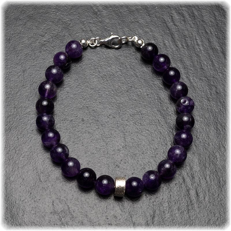 Amethyst - Herren Armband - Kugeln 8,0 mm / Länge 22,0 