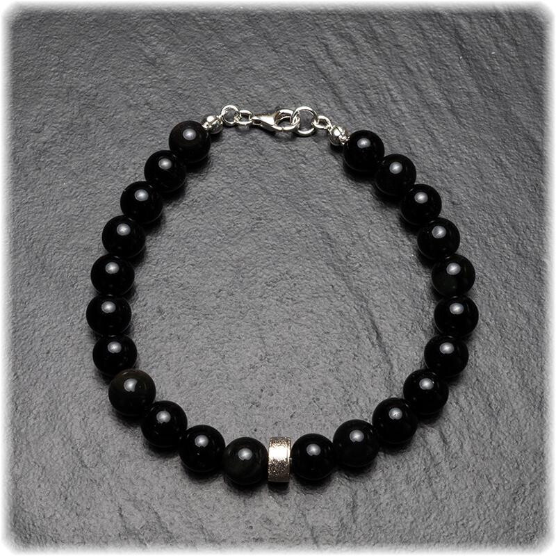 Obsidian - Herren Armband - Kugeln 8,0 mm / Länge 22,5 