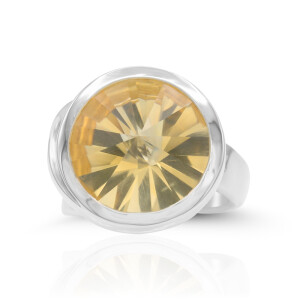 Citrin Ring facettiert Silber 925 mit schwarzem Diamanten