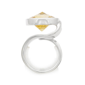Citrin Ring facettiert Silber 925 mit schwarzem Diamanten