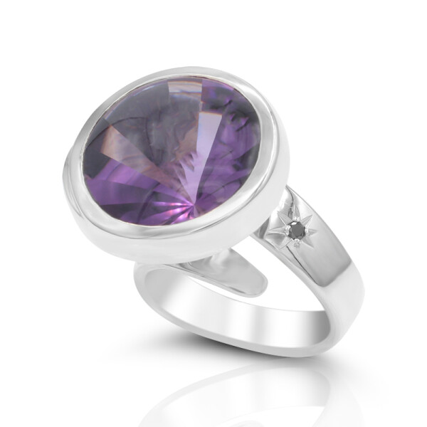 Amethyst Ring facettiert Silber 925 mit schwarzem Diamanten