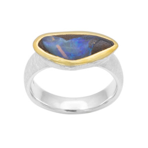 Boulder Opal Ring Silber 925 - Fassung vergoldet
