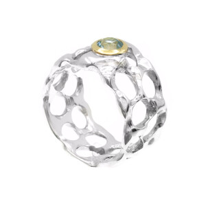Aquamarin Ring in Sterlingsilber und Gold 750