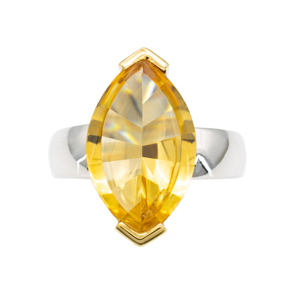 Citrin Ring im Spiegelschliff Sterlingsilber / Gold 750