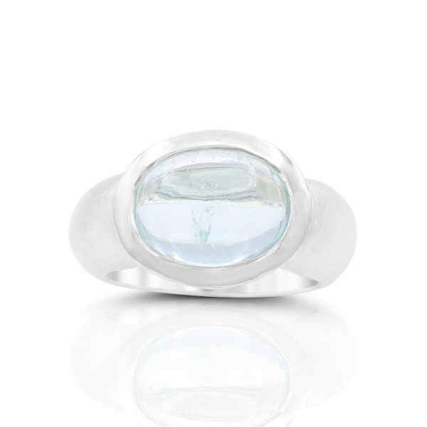 Aquamarin Ring Cabochon oval mattiert Silber 925