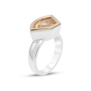 Citrin Ring im Fancy-Cut Carving Silber 925 / Gold 750